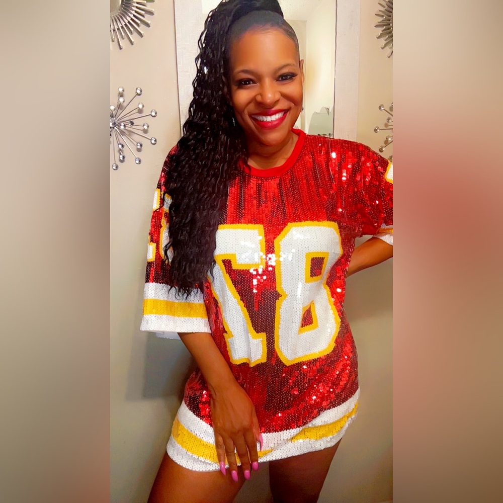Sale‼️Kansas City Chiefs sequin dress. Red Sequin Football Jersey Top kelce 87
